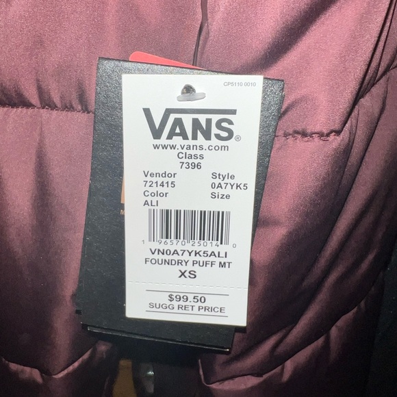 NWT VANS MAROON LIGHT FOUNDRY PUFFER JACKET MTE WOMENS XS VERY SOFT! - Picture 6 of 15